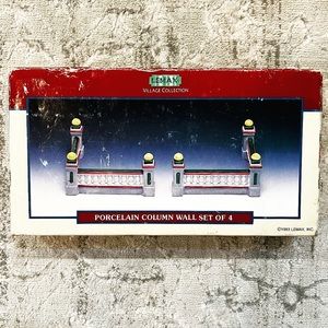 Vintage Lemax Village Collection Porcelain Column Wall, set of 4